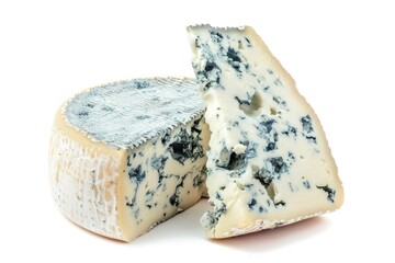 A slice of blue cheese with a bite taken out, perfect for a snack or recipe