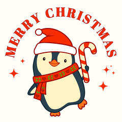 Penguin cartoon Wears santa claus hat