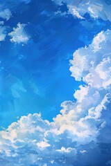 An airplane soaring through a white puffy cloud filled sky