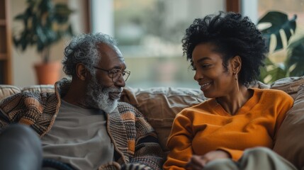 Create an image of a caregiver providing support and emotional comfort to a patient in their living room