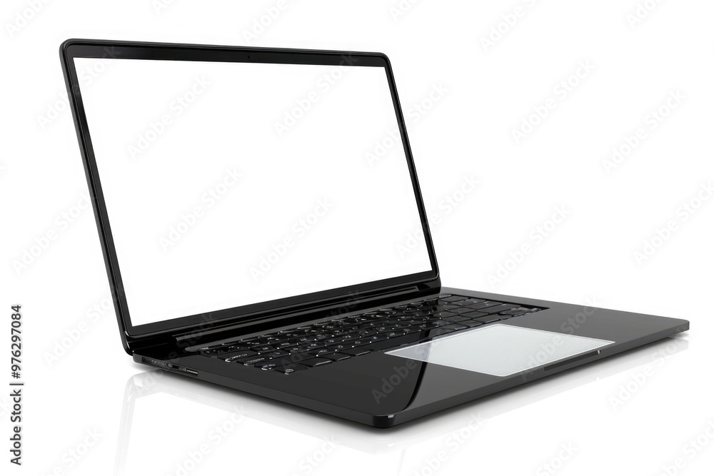 Poster a close-up of a black laptop computer with a white screen, ideal for use in tech-related or office s