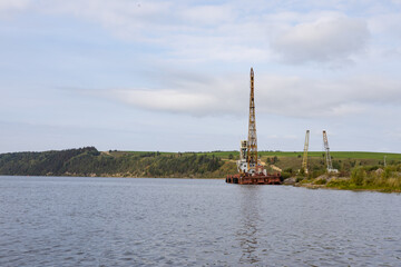 floating crane on the river