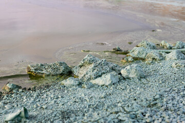 Blue chemical plant emissions on the river - ecological disaster