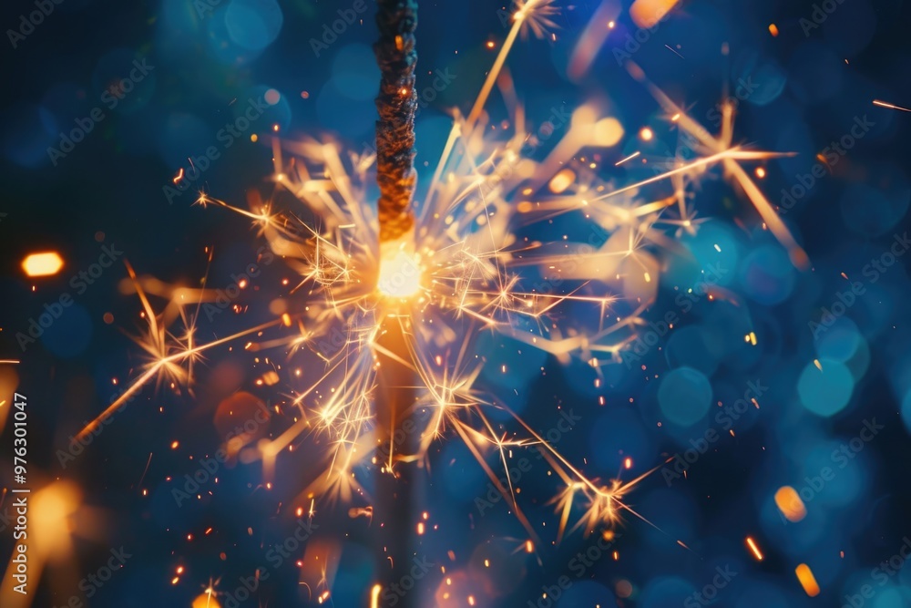 Poster a close-up shot of a sparkler on a blue background, great for capturing firework moments or adding s