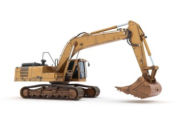 A small toy excavator sits on a clean white surface, ready for play