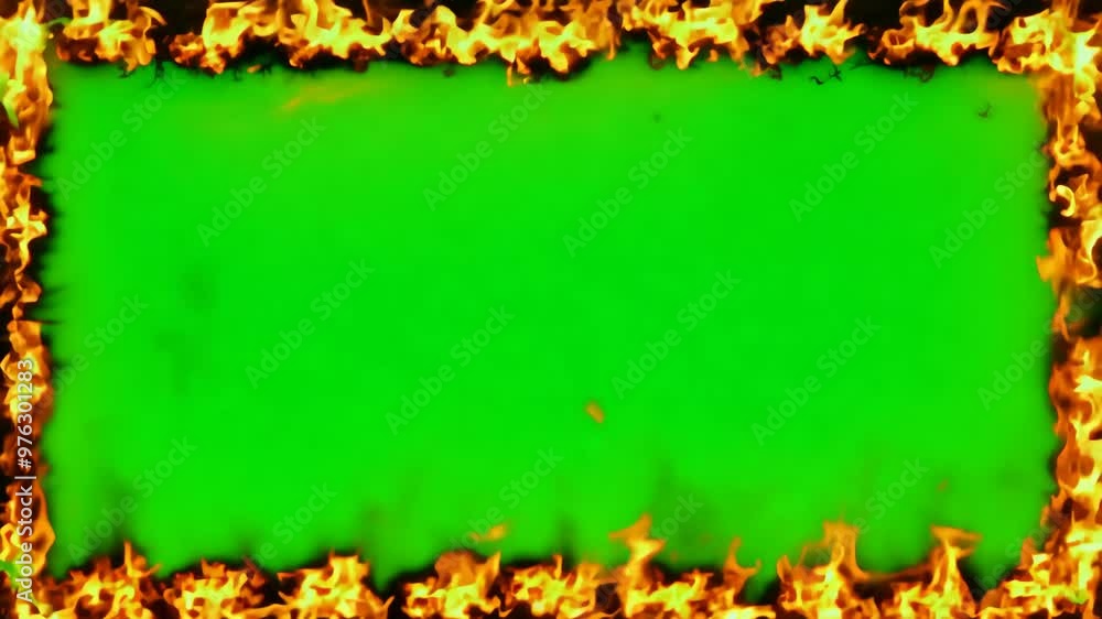 Aufkleber burning frame on green screen background. fire border effect. abstract flame animation. template for