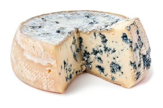 A piece of blue cheese with a bite taken out, perfect for serving at a wine and cheese tasting or as part of a charcuterie board