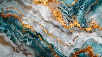 Fototapeta premium Marbled Quartz with Deep Teal and Gold Veins on a Light Background