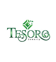 Obraz premium green jewel logo with text on the white background. cube logo. tesoro in the green font. Vector illustration in flat style.