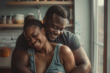 Obraz premium A loving moment between two people in a home setting