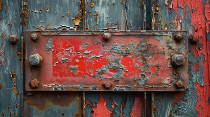 Vintage Metal Sign with Rusty Patina and Bright Red Accents