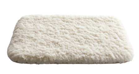 White fluffy bath mat isolated on a transparent background with copy space for text