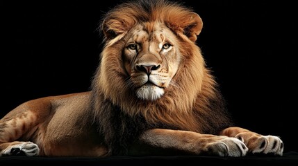 An 8-year-old lion sits in front of a white background, Panthera leo