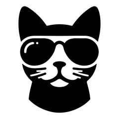 The cat has a sunglasses icon and a black silhouette on a white background.
