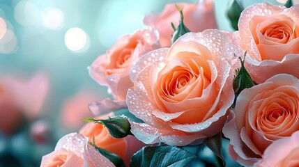   Pink roses with water droplets and a blue/pink light backdrop