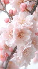   A close-up of pink flowers on a white tree, with pink flowers in the foreground