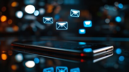 Phone with glowing social media notifications in a dark ambiance, symbolizing global connectivity and night-time browsing.