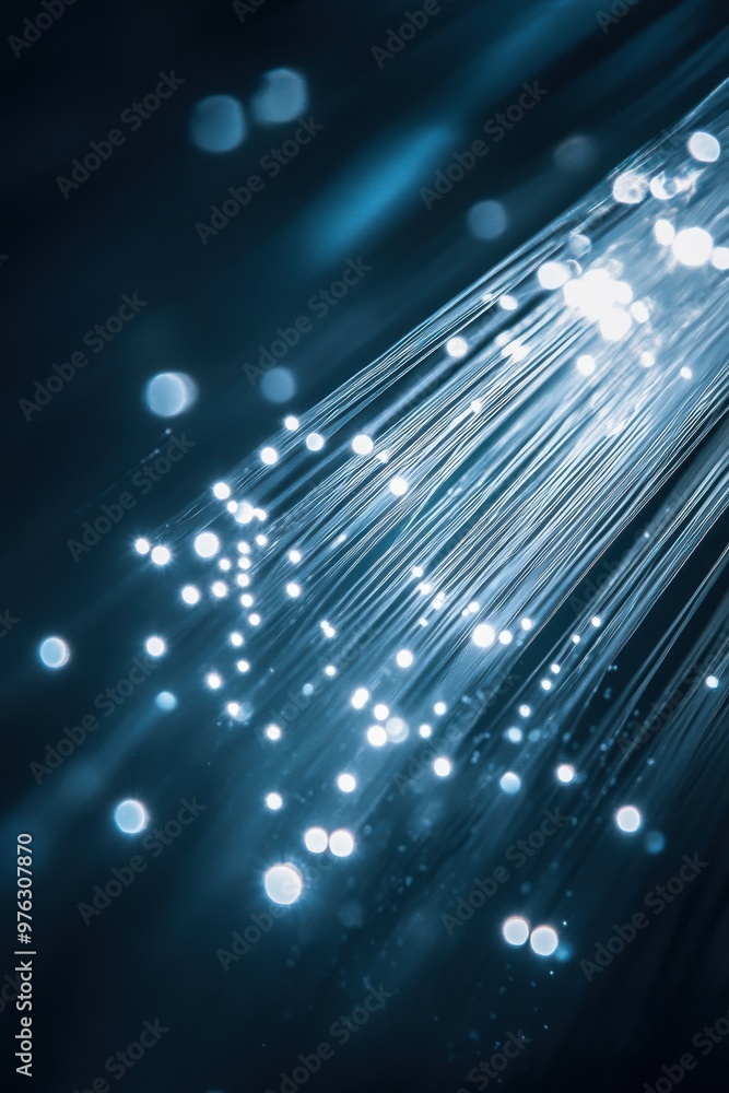 Poster close-up view of illuminating optical fiber cables showcasing advanced technology and fast network c
