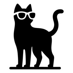 The cat has a sunglasses icon and a black silhouette on a white background.