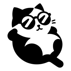 The cat has a sunglasses icon and a black silhouette on a white background.