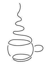 Line art hand drawn toonish cup of hot beverage (tea, coffee, water, other) groovy  isolated on white background (backdrop). Drink. Vector illustration.
