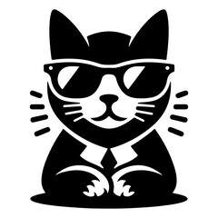 The cat has a sunglasses icon and a black silhouette on a white background.
