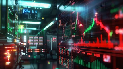 Market pulse  a futuristic financial landscape with vibrant stock data and neon indicators