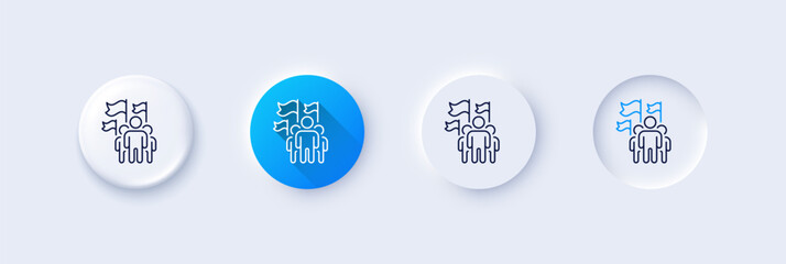 Leadership line icon. Neumorphic, Blue gradient, 3d pin buttons. Success flag sign. Teamwork symbol. Line icons. Neumorphic buttons with outline signs. Vector