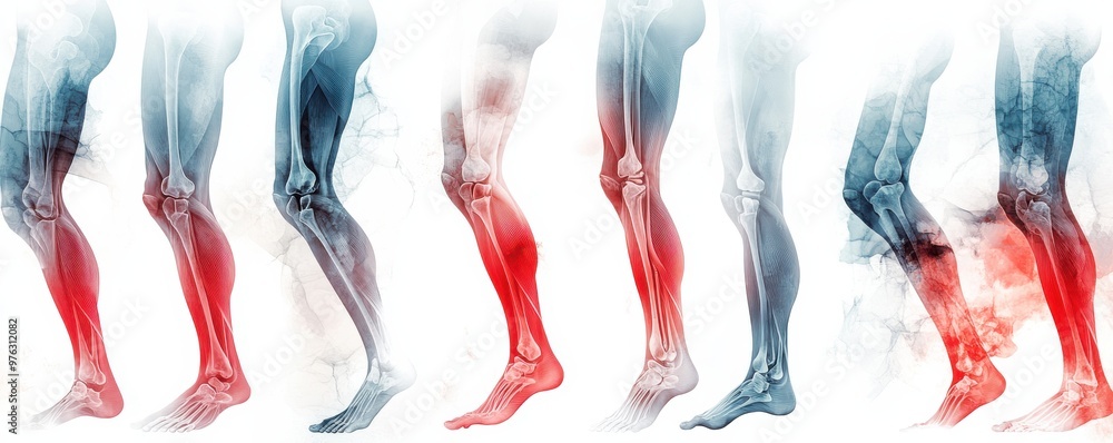 Poster a collage of various joint pain images illustrating inflammation and skeletal structure in multiple 