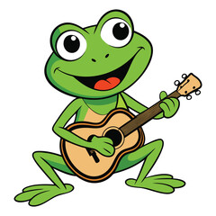 Naklejka premium Cute Frog Playing Guitar Cartoon Vector Icon Illustration