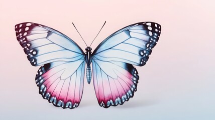 Obraz premium A beautifully detailed butterfly with blue and pink wings, showcasing nature's vibrant colors against a soft background.
