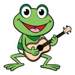 Obraz premium Cute Frog Playing Guitar Cartoon Vector Icon Illustration
