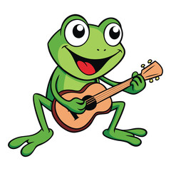 Obraz premium Cute Frog Playing Guitar Cartoon Vector Icon Illustration