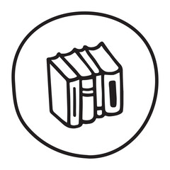 Doodle books shelf icon handdrawn with ink pen. Knowledge and education symbol painted in grunge freehand style. PNG isolated on transparent background and vector illustration