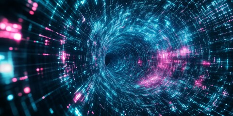 Obraz premium Explore an immersive digital landscape showcasing abstract data flows, network dynamics, and technological advancements in science and education
