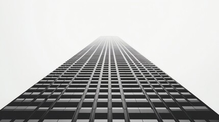 A black and white photo of a skyscraper looking straight up from the ground.