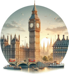 Famous British clock tower Big Ben isolated, vector, illustration, EPS10