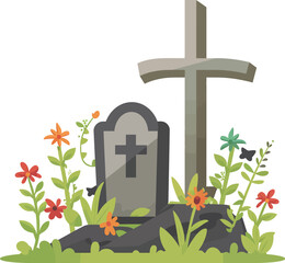 Halloween-themed grave flat vector illustration