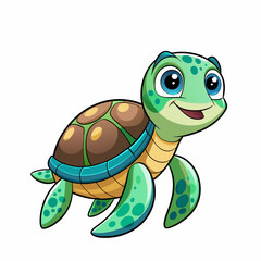 Sea turtle. Cartoon illustration of cute green turtle isolated on white background