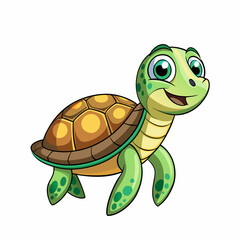 Obraz premium Sea turtle. Cartoon illustration of cute green turtle isolated on white background