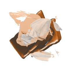 Art modern hand drawn brushstroke painting smear blot. Abstract beige, brown color stain on white...