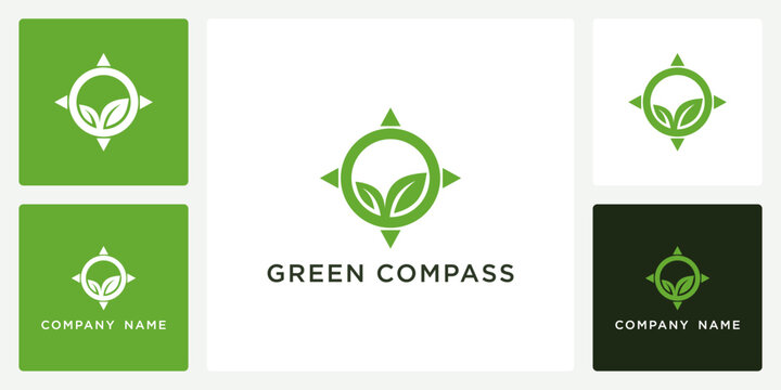 Vector of green compass icon and logo design template