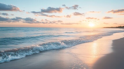 Fototapeta premium A beautiful sunset over the ocean as the sun sets on the horizon.