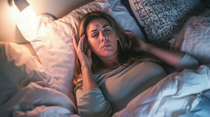 Menopause, night sweat. Woman suffering from hot flash in bed.