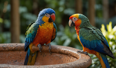 Obraz premium beautiful parrot pairs setting on pot 