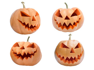 Halloween emoji, smiling pumpkins, jack o lantern isolated on white