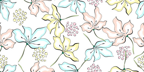 Seamless pattern. Modern floral ornament. Creative collage with floral.