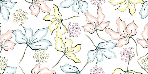 Seamless pattern. Modern floral ornament. Creative collage with floral.
