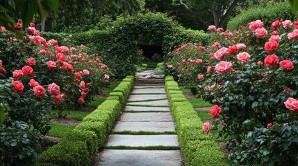 Pathway Through A Rose Garden