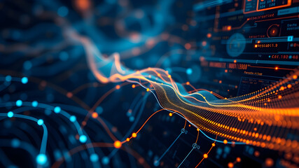 Visual data complexity. Complex data threads colorful graphic visualization. Abstract data graph. data science. AI generated image, ai